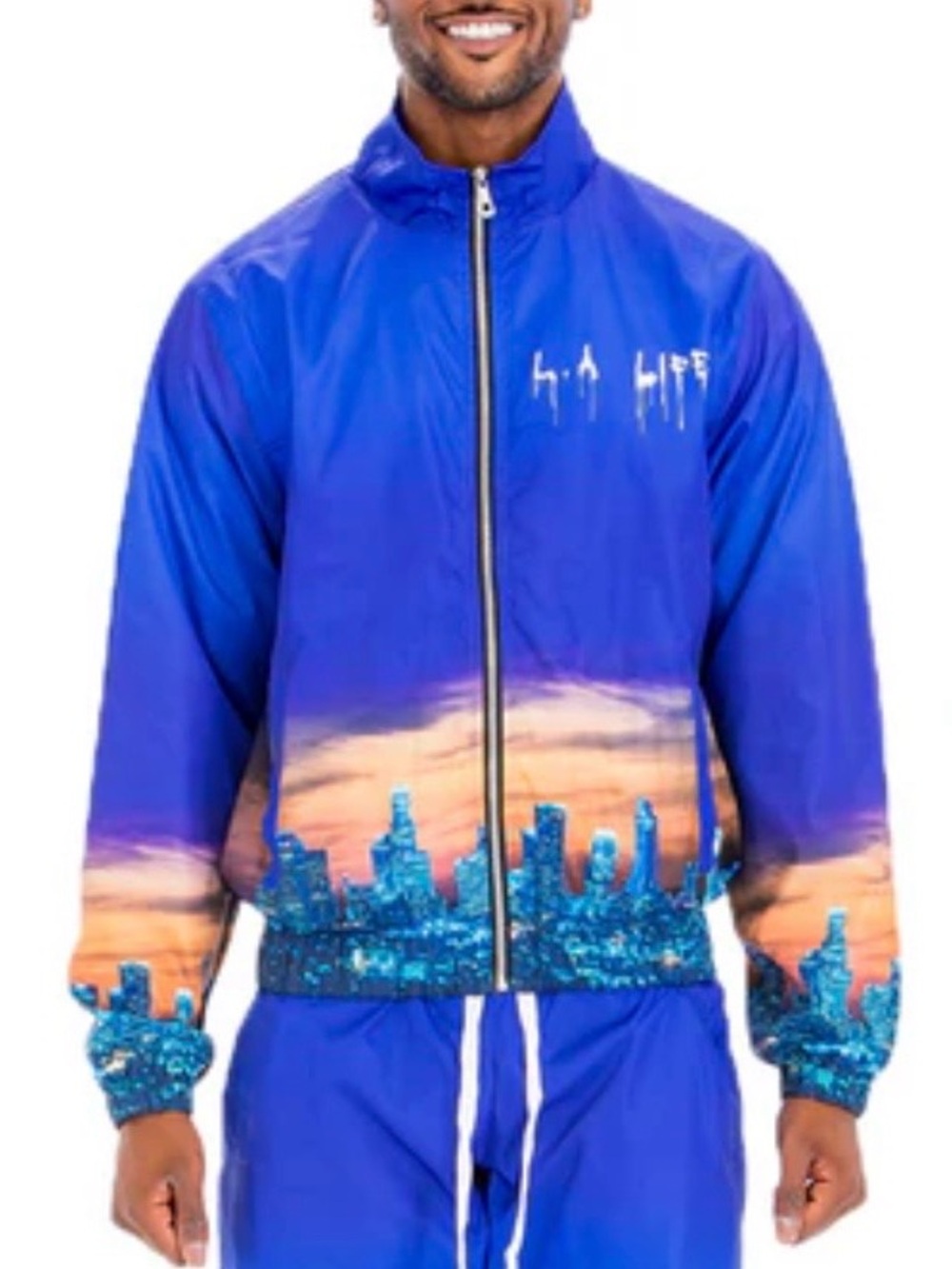 Men’s Blue Cityscape Windbreaker Jacket